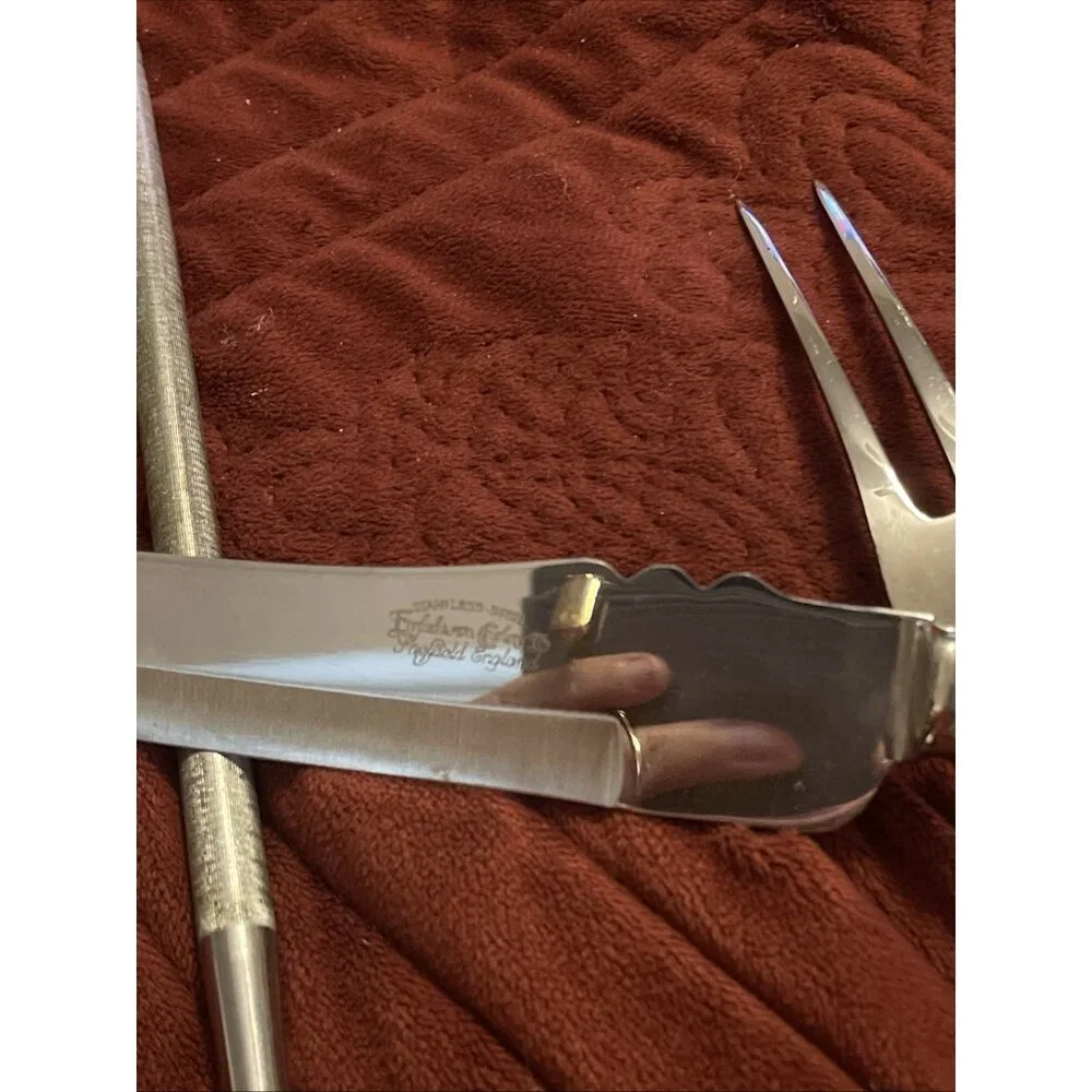 Vintage Bakelite Englishtown Cutlery‎ Carving Set Stag Handle Sheffield England